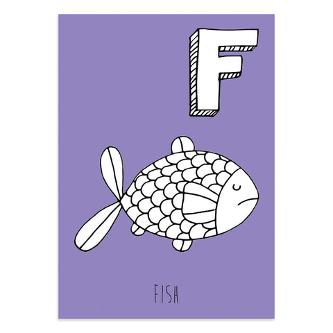 Purple postcard featuring an image of a fish