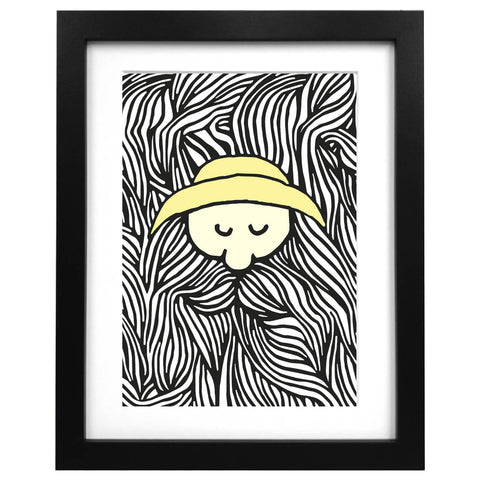 A3 art print with an illustration of a fisherman with a huge beard
