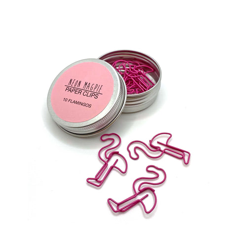 Set of 10 pink flamingo paper clips