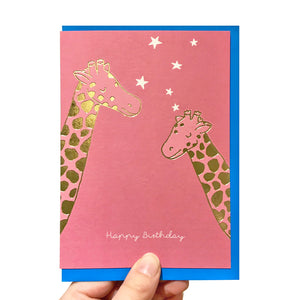 Gold giraffe birthday card