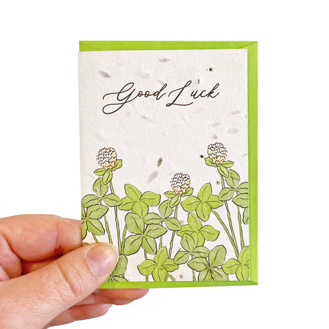 Good luck seed card with clover pattern