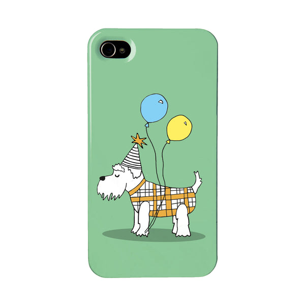 Green phone case with an illustration of a schnauzer