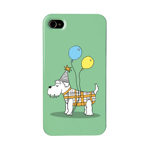 Green phone case with an illustration of a schnauzer