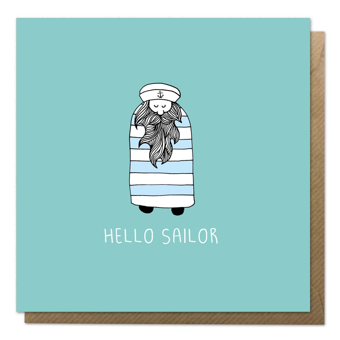 Blue greeting card with an illustration of a sailor