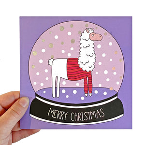 Snow Globe Llama Christmas Card - Neon Magpie