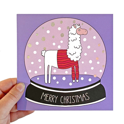 Snow Globe Llama Christmas Card - Neon Magpie