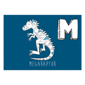 Navy postcard featuring the letter M for megaraptor