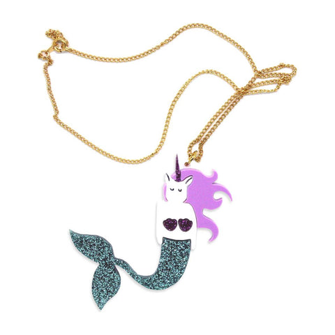Unicorn mermaid acrylic necklace with a sparkly tail