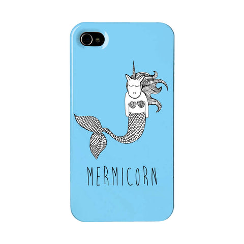 Blue phone case with an illustration of a unicorn mermaid