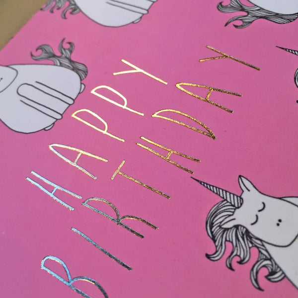 Gold Foil Unicorn Birthday Card - Neon Magpie