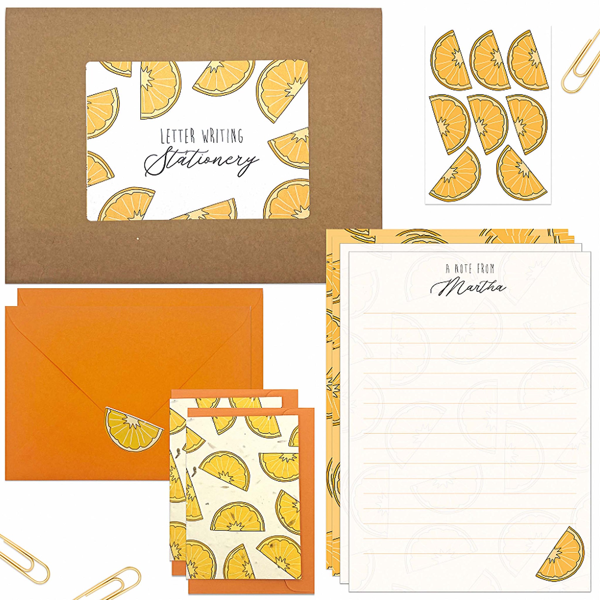 Orange letter set with paper, envelopes, seed cards and stickers