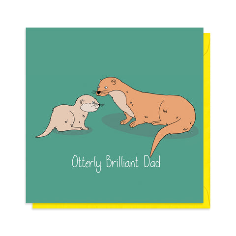 Green Father's Day card with an illustration of two otters