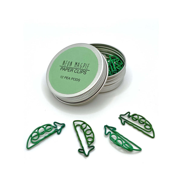 Set of twelve green pea pop paper clips
