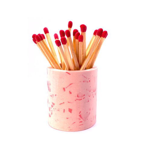 Pink match pot with pink matches