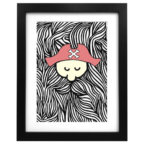 A3 art print with an illustration of a pirate with a huge beard