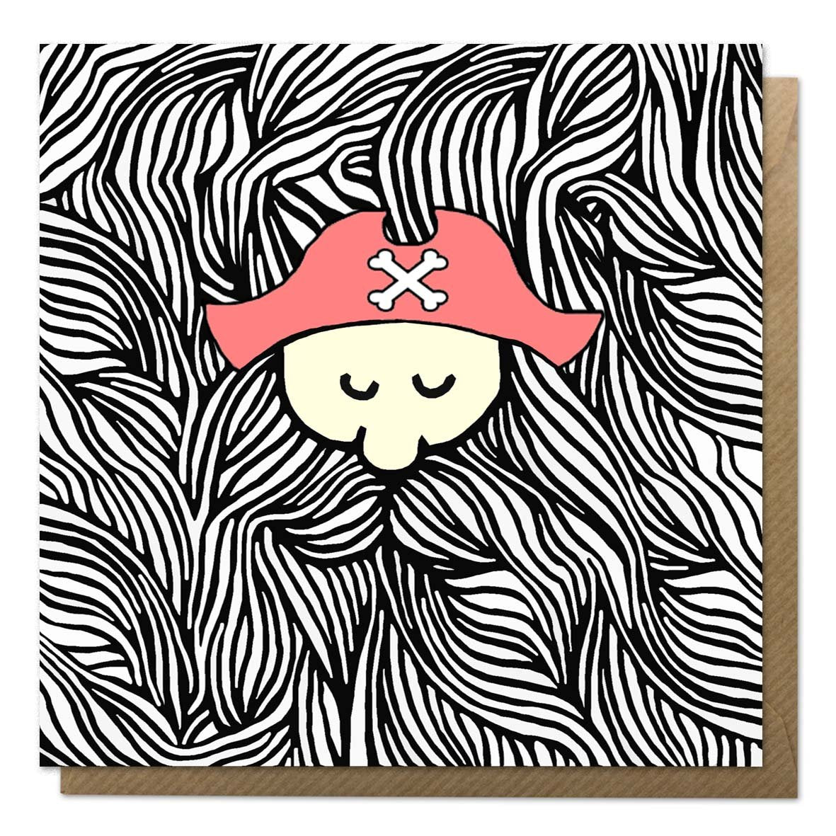 Greeting card with an illustration of a pirate with a giant beard