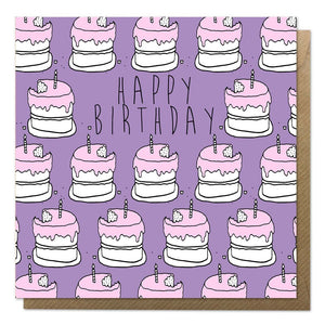 Purple birthday cake card with brown envelope