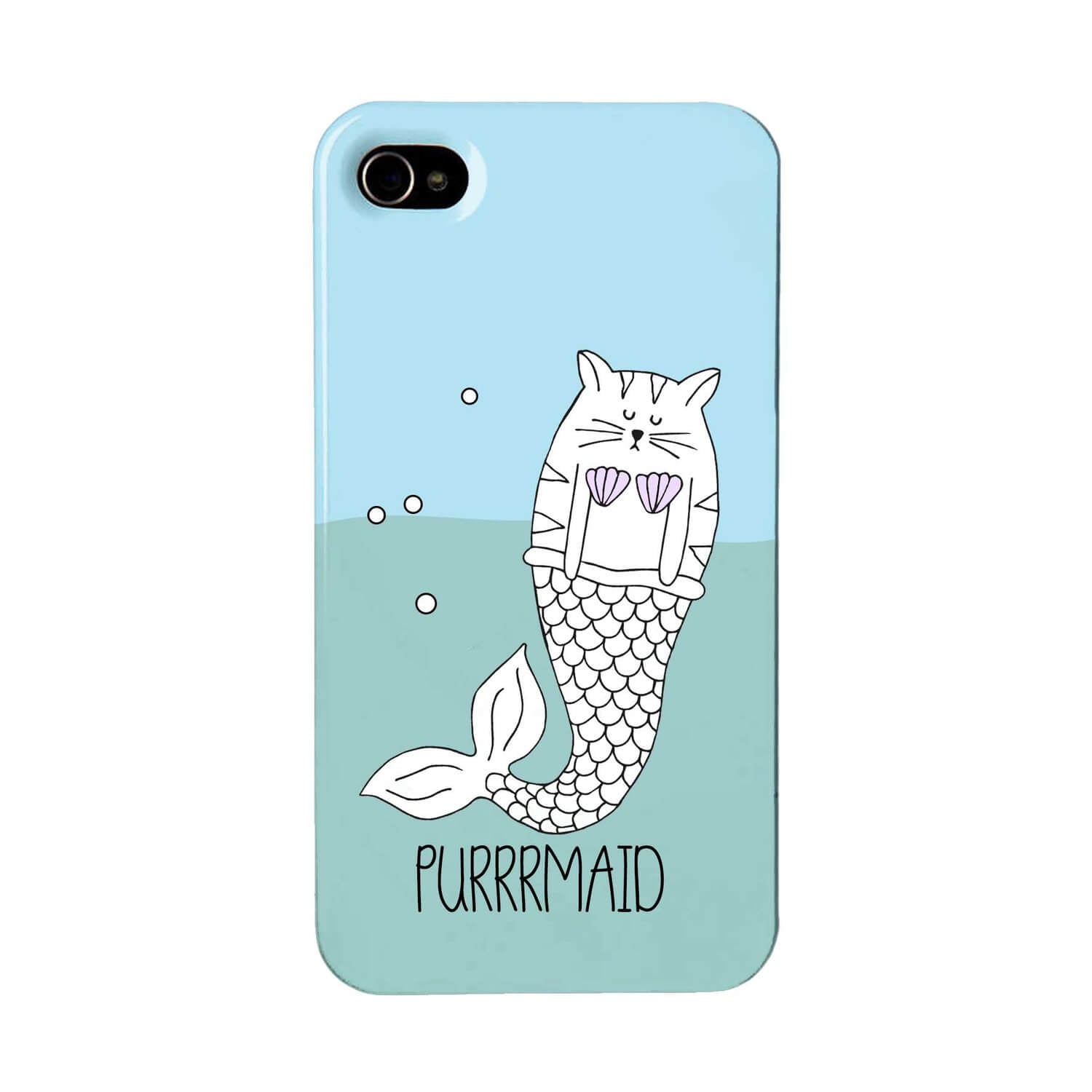 Blue phone case featuring an illustration of a purrmaid - cat mermaid
