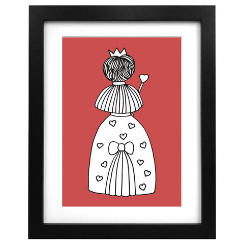 A3 sized, red art print featuring an illustration of the Queen of Hearts