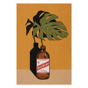 Monstera and Red Stripe Art Print A4