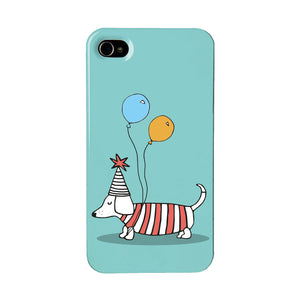 Green phone case with an illustration of a dachshund