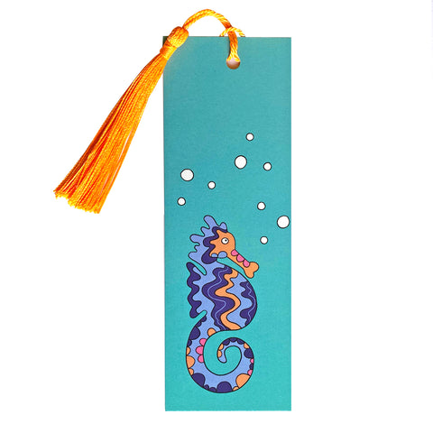 Blue seahorse bookmark with tassel