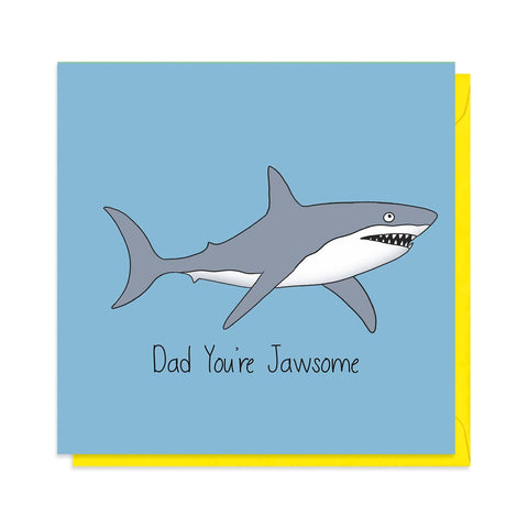 Blue Father's Day card with a shark illustration