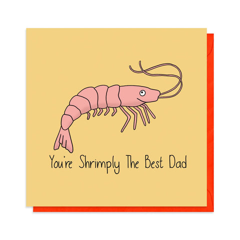 Yellow Father's Day card with shrimp illustration