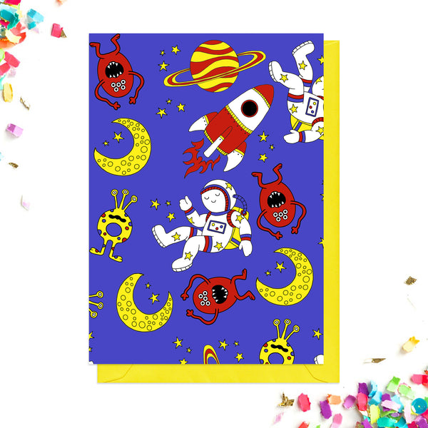 Back of space party invitations