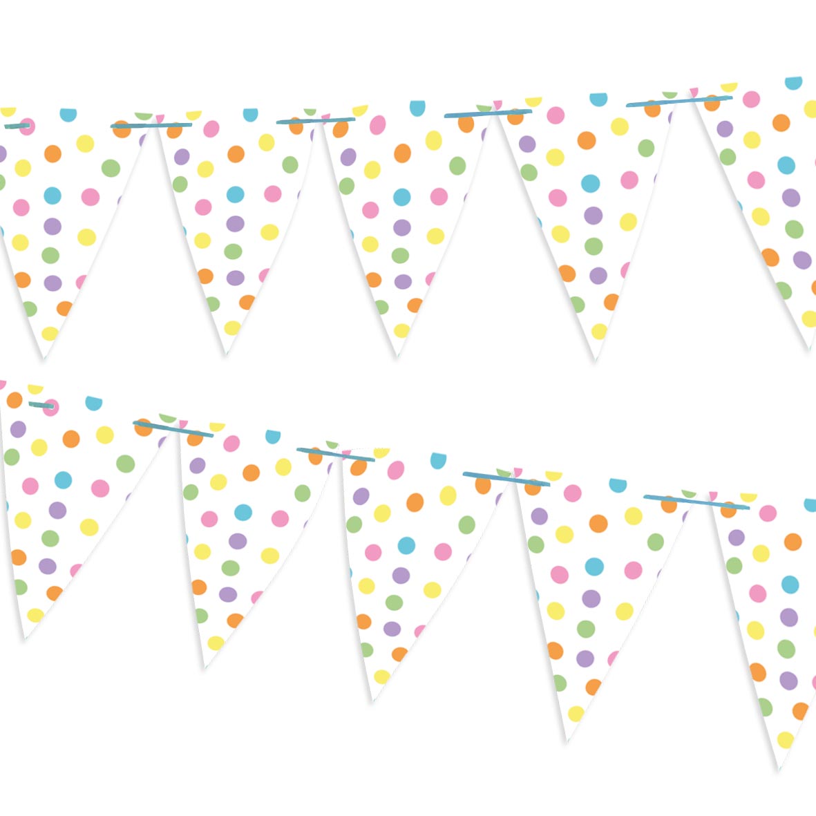 Colourful spotted bunting on a blue ribbon