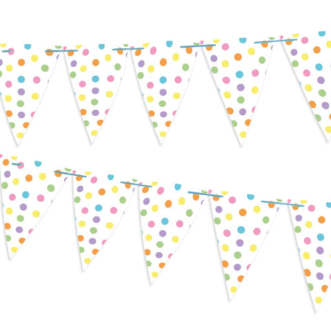 Colourful spotted bunting on a blue ribbon