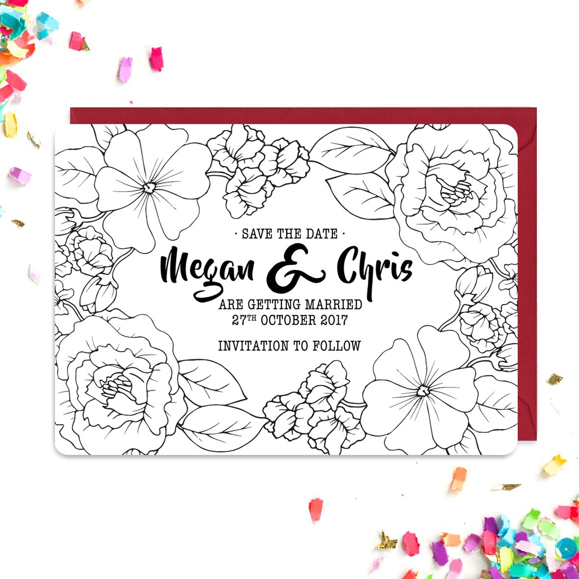 Floral tattoo inspired save the date cards