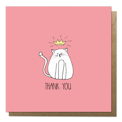 Red thank you card with an illustration of a cat