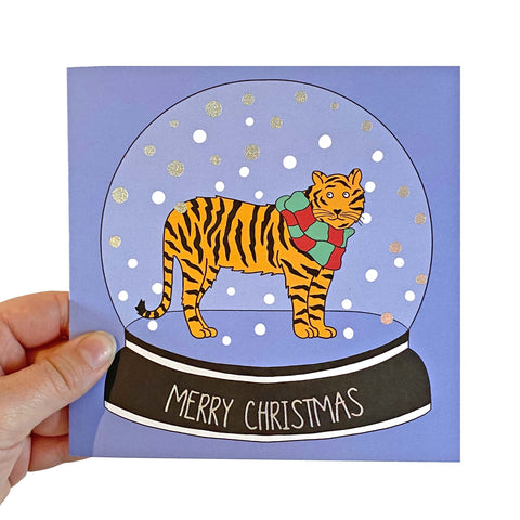 Tiger Snow Globe Christmas Card - Neon Magpie