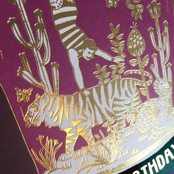 Details of Gold Foil Tiger Belljar Birthday Card