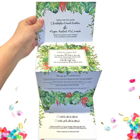 Tropical Leaf Wedding Invitations - Neon Magpie