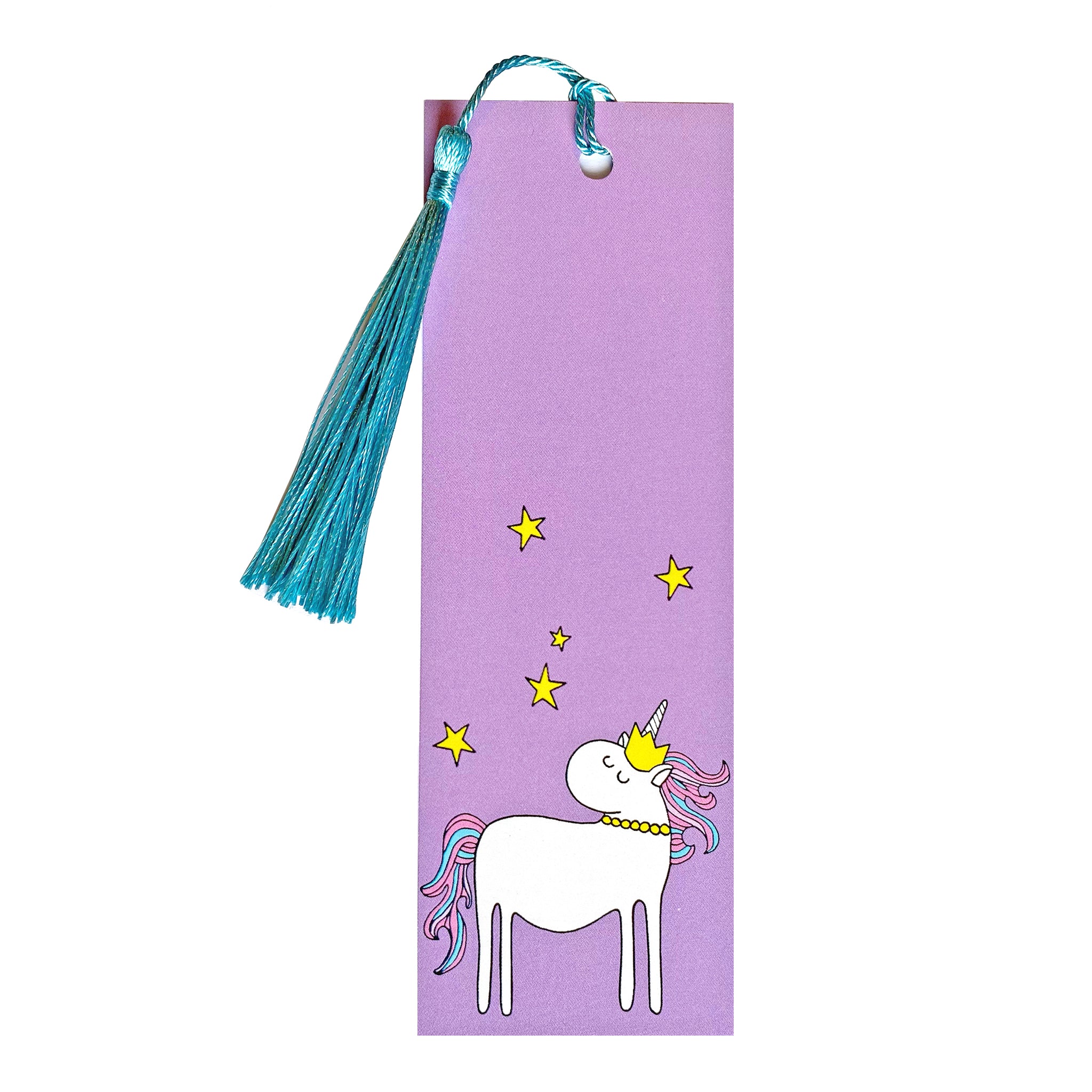 Purple unicorn bookmark with blue tassel 