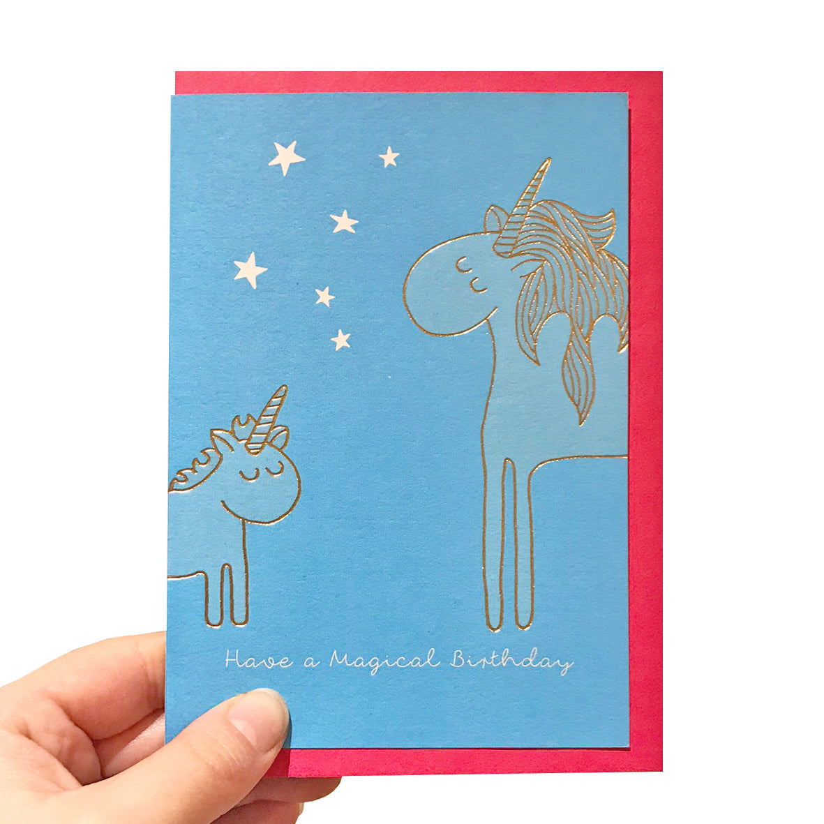 Gold unicorn birthday card