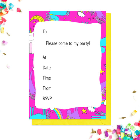 Pink unicorn party invitations