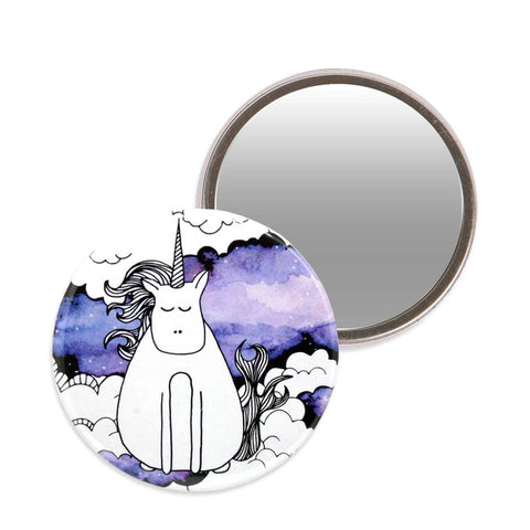 Makeup mirror with an illustration of a unicorn on a watercolour background