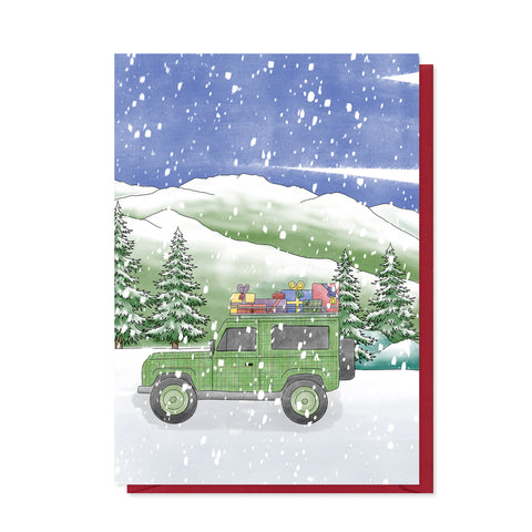 Tartan Land Rover Christmas Card - Neon Magpie