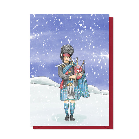 Bagpiper Christmas Card - Neon Magpie