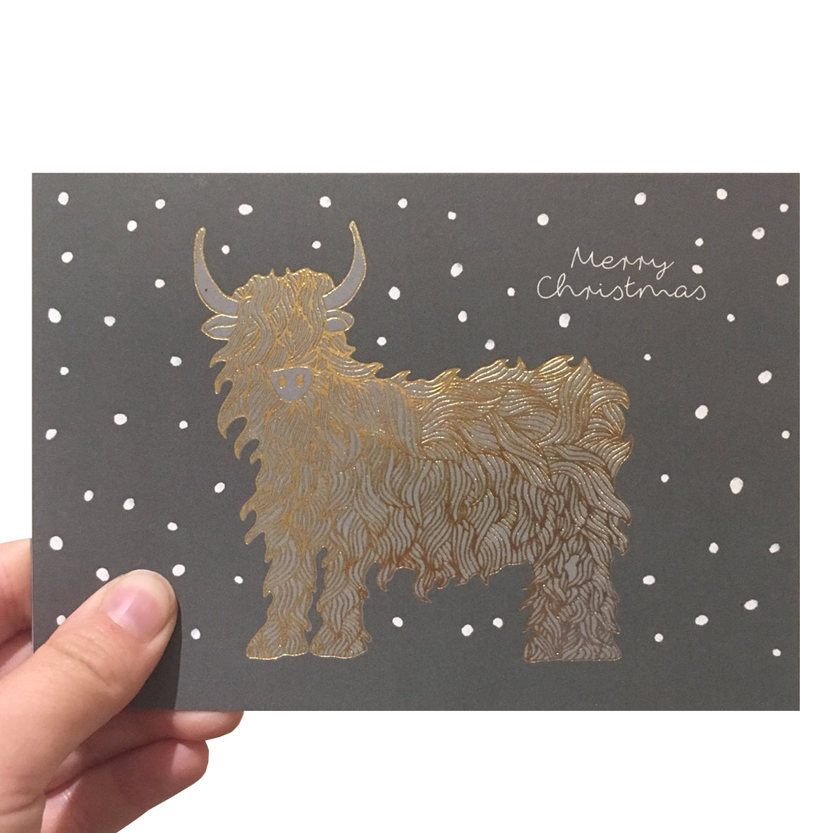 Grey highland cow Christmas card