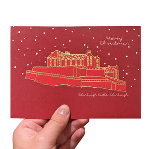 Red Edinburgh Castle Christmas Card