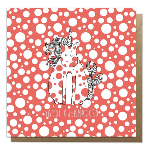 Greeting card with an illustration of Yayoi Kusama unicorn