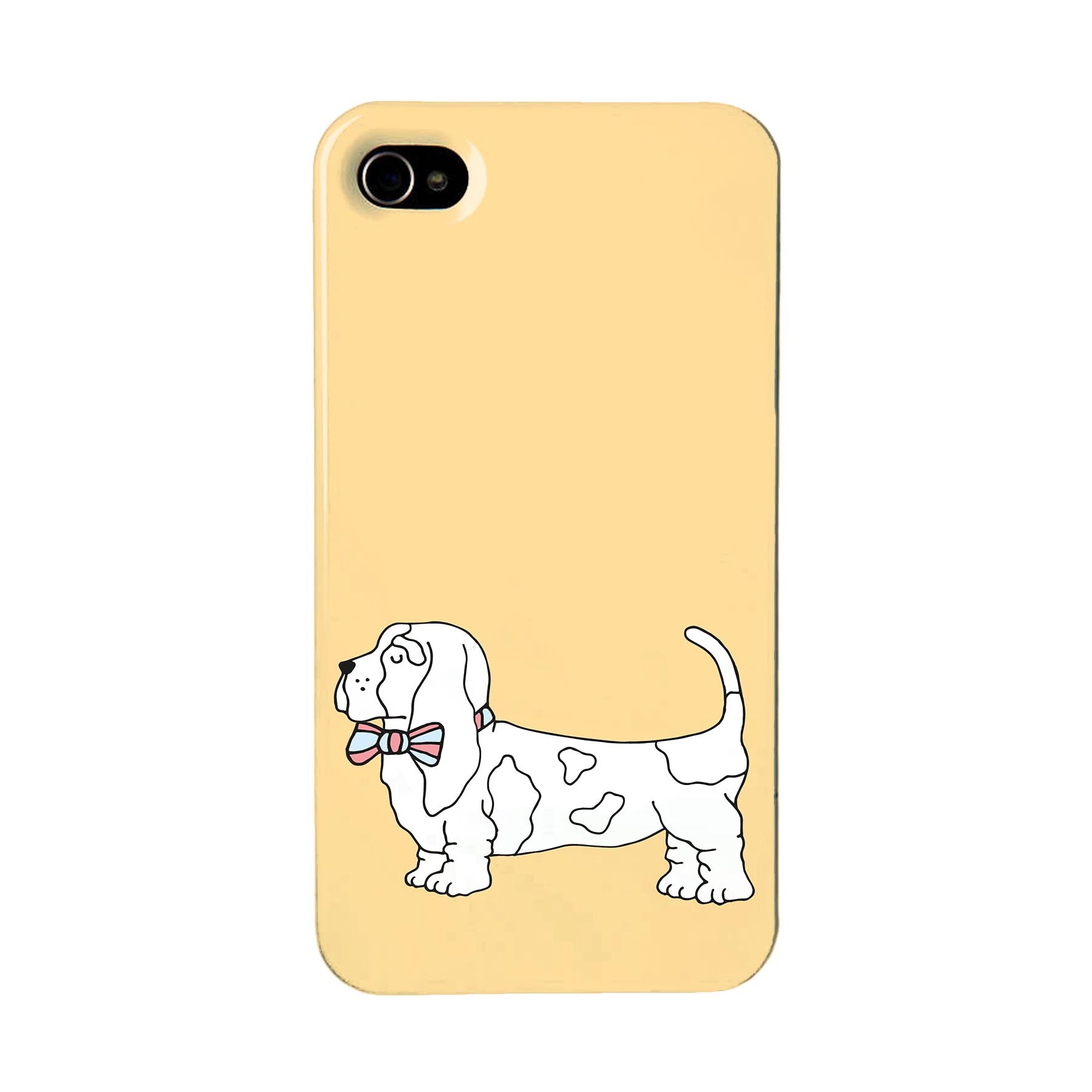 Orange phone case with an illustration of a bassett hound
